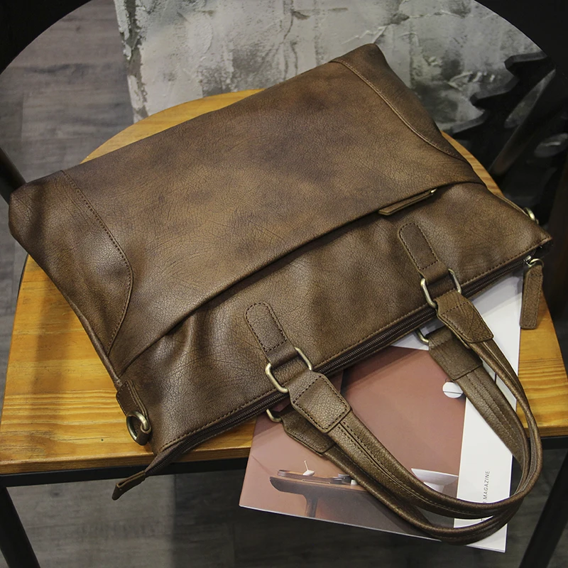 Tas Kerja Kasual Vintage Pria: Tas Selempang Horizontal, Tas Dokumen Laptop dengan Tali Bahu