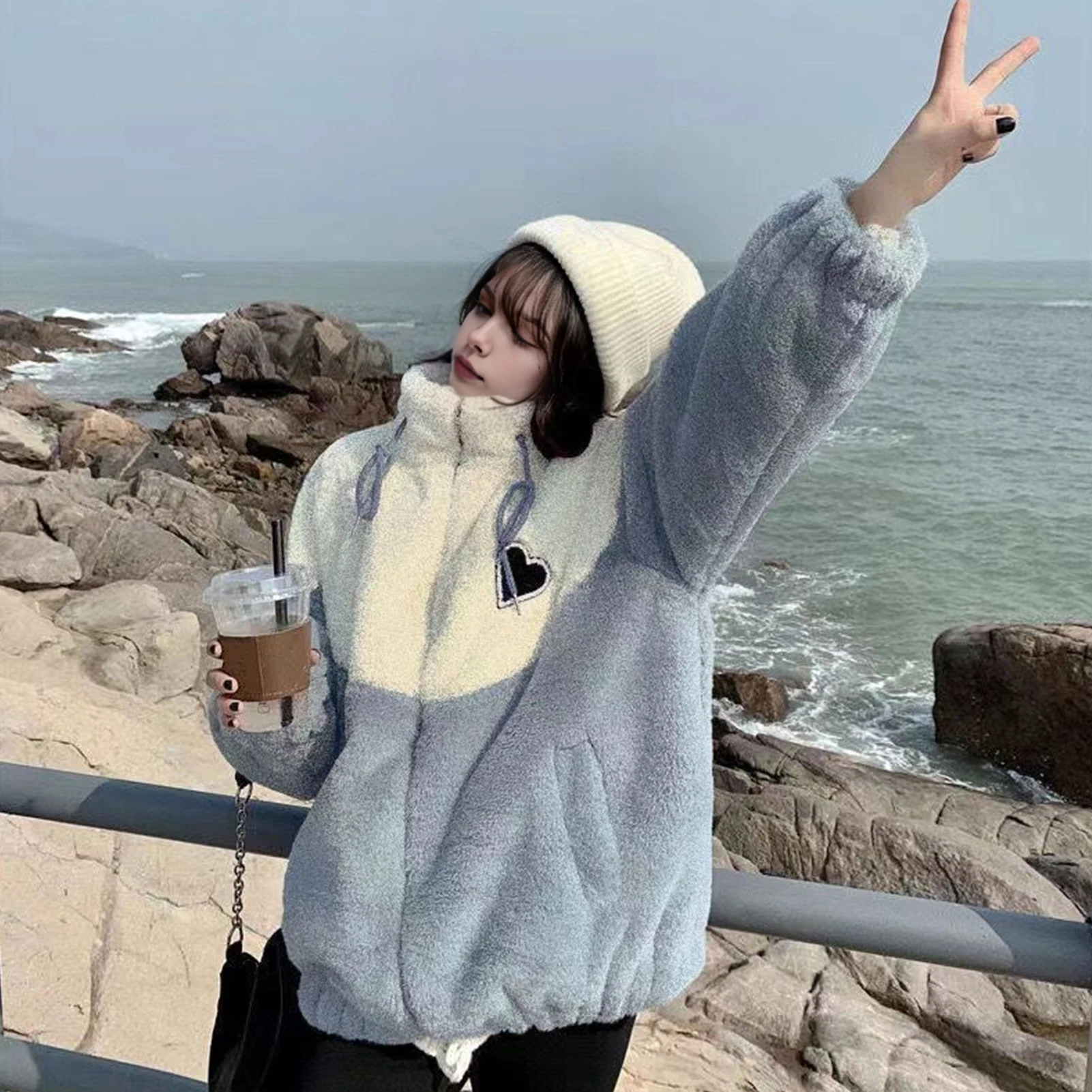 Women Jacket Colored Lamb Fleece Cotton Coat Winter Ladies Thickened Warm Autumn Top Quilted Fluffy Jacket Overcoat Windbreaker