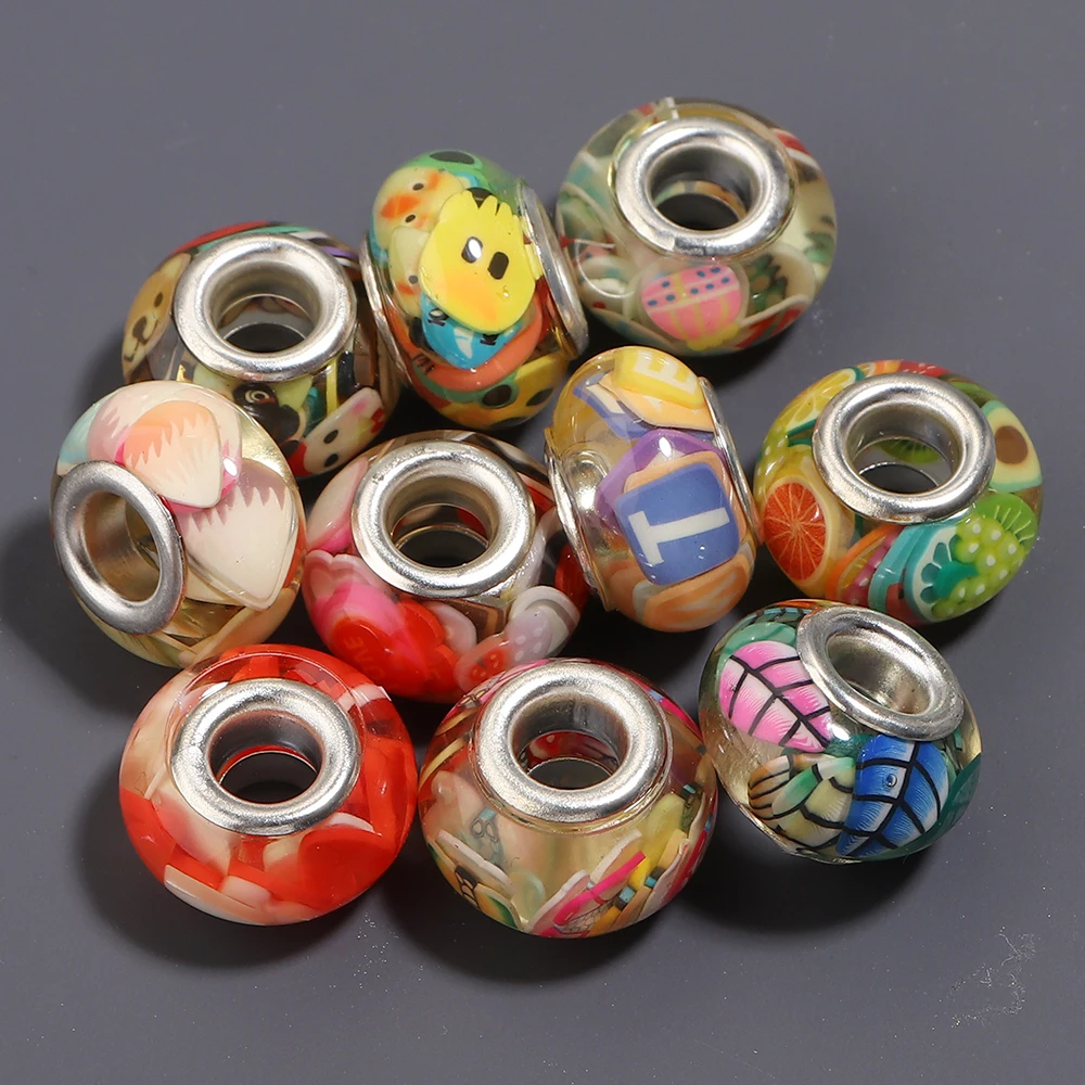 10 Stück gemischte Polymer-Ton-Scheiben, große Loch-Harzperlen, Rondelle-Abstandsperlen für die Schmuckherstellung, DIY-Armband- und Schlüsselanhänger-Zubehör – Detail 5