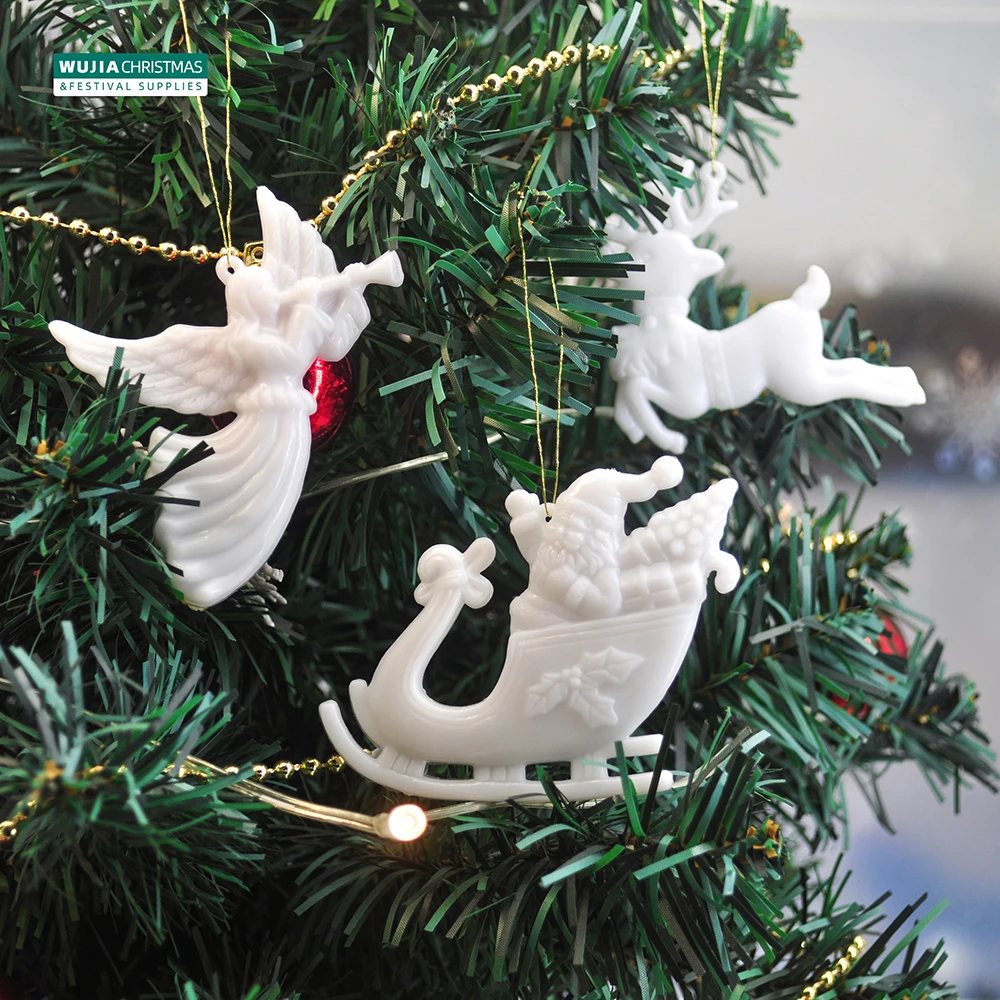 3pcs/Set Christmas White Angel Doll Small Elk Xmas Tree Hanging Ornaments New Year Gift Children\'s Toys Wedding Party Navidad