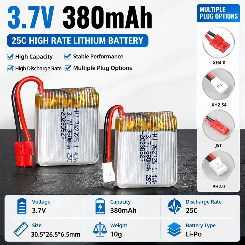 [New] 3.7V 380mAh Lithium Battery 25C High Rate for X26 X26A Quadcopter Accessories 762725 RC Model Aircraft