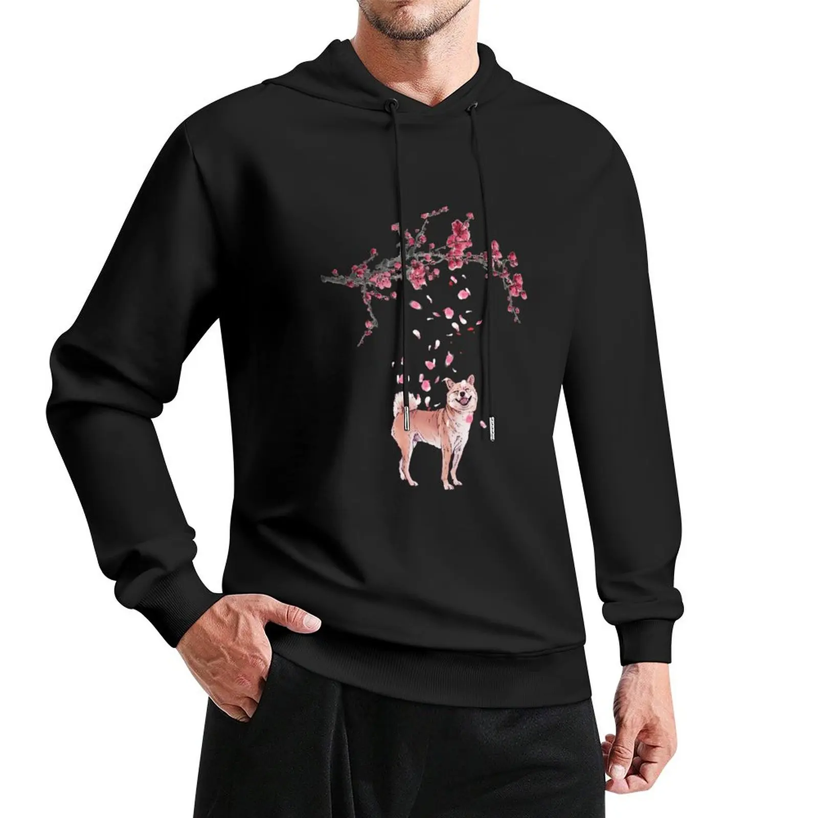 Shiba Inu Cherry Blossom Art Pullover Hoodie clothes for men aesthetic clothing men's clothing autumn new products hoodie man