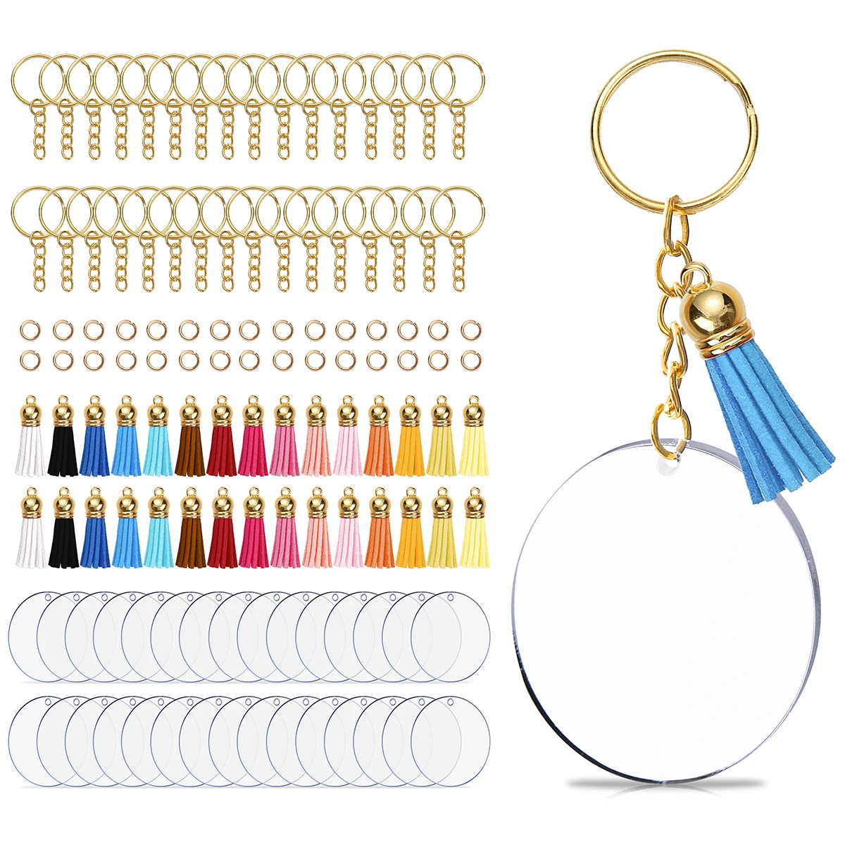 40-teiliges Edelstahl-Schlüsselanhänger-Set mit Metallrohling, Schlüsselanhänger, geteilte Ringe mit Kette und Quaste für DIY-Ergebnisse
