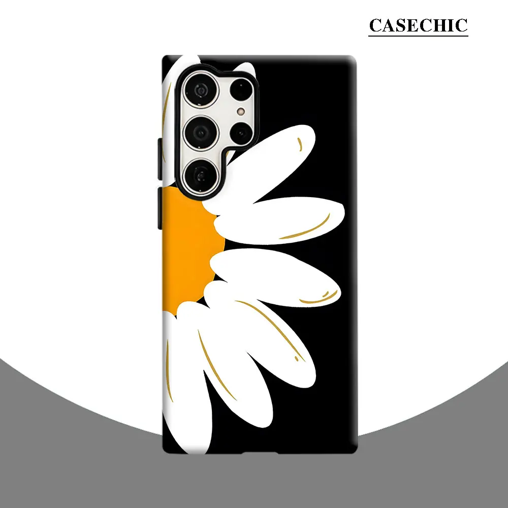 Hand Drawn Daisy Phone Case for Samsung Galaxy S26 S25 Ultra S24 S23 Ultra Plus Shockproof Double layer tough Back Cover