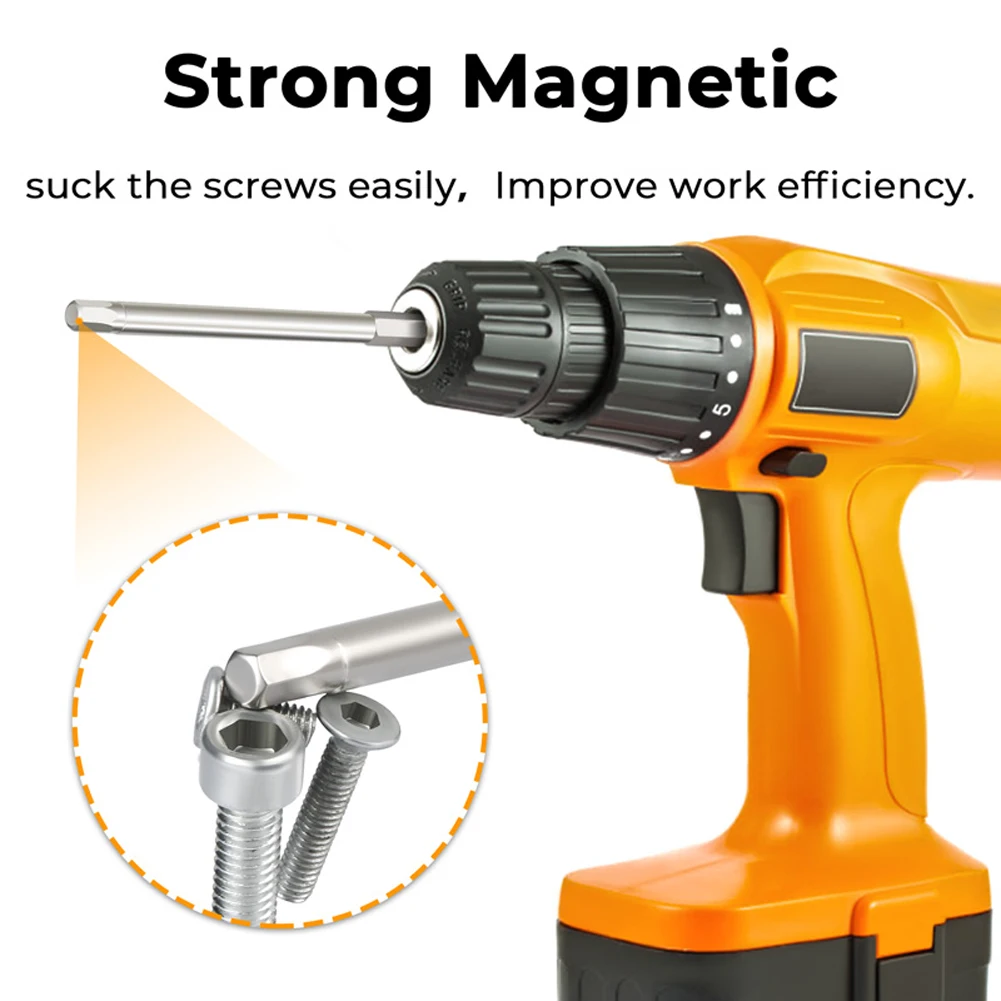 Llave de cabeza hexagonal métrica de 100mm de longitud, juego de destornilladores hexagonales magnéticos, controlador de impacto de precisión, eléctrico antideslizante magnético