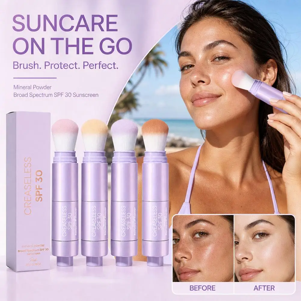 Creaseless SPF 30 Sunscreen Mineral Powder ,2-in-1 Setting Brush-On Sun Protection, Long Lasting Wear,Translucent,Vegan Make Up