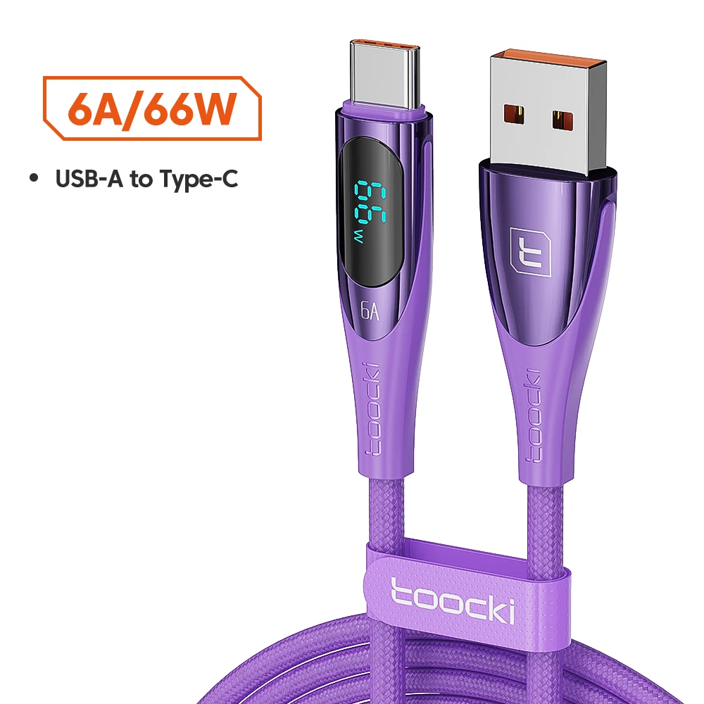 Toocki 6A 100W USB C naar USB C-kabel Snel opladen USB Type C-kabel Digitaal display Datakabel voor MacBook Xiaomi Realme Samsung