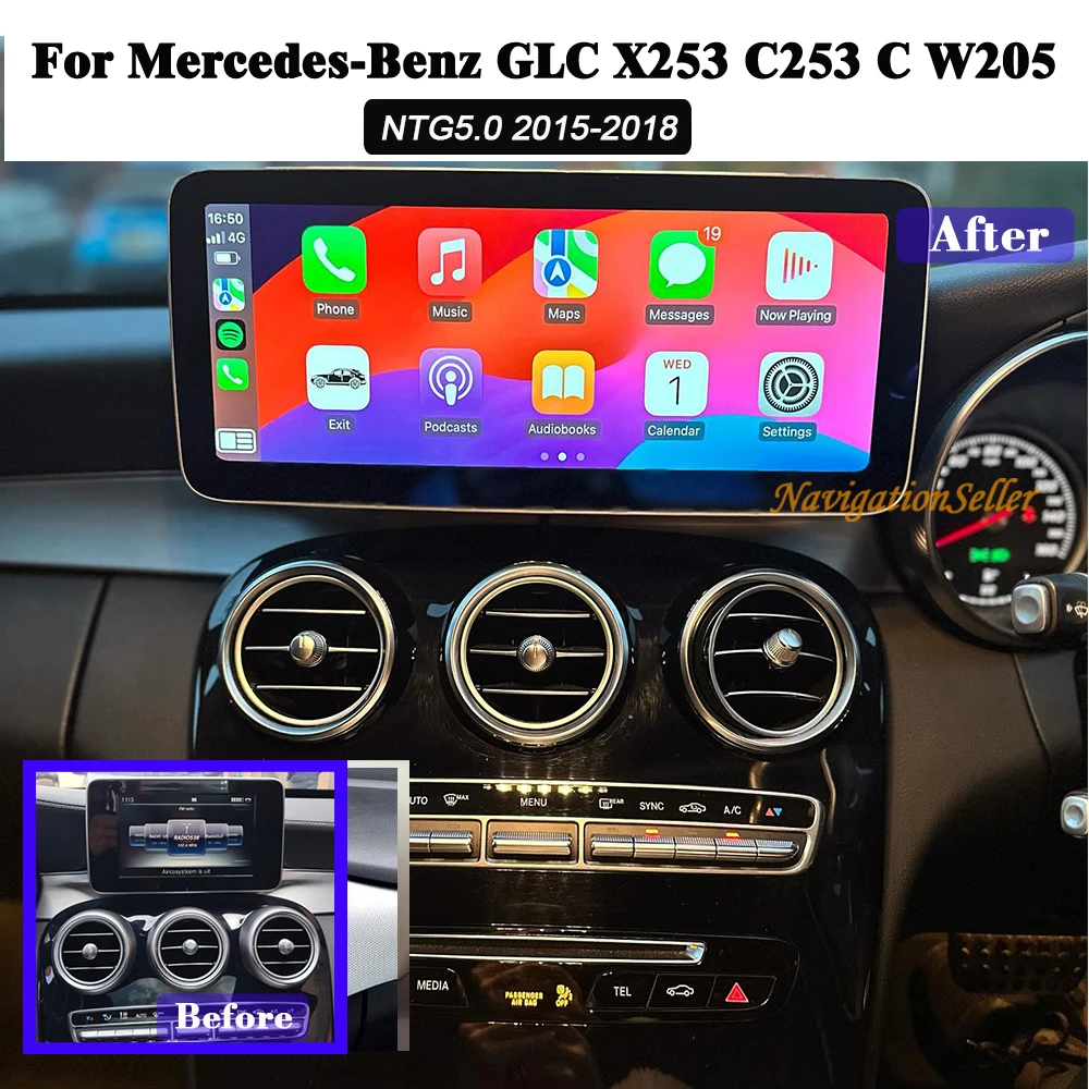 

VIGOHI Android13 Car Radio Touchscreen 12.3" Car Stereo for Mercedes Benz C W205 GLC X253 C253 2015-2018 NTG5.0 Wireless Carplay