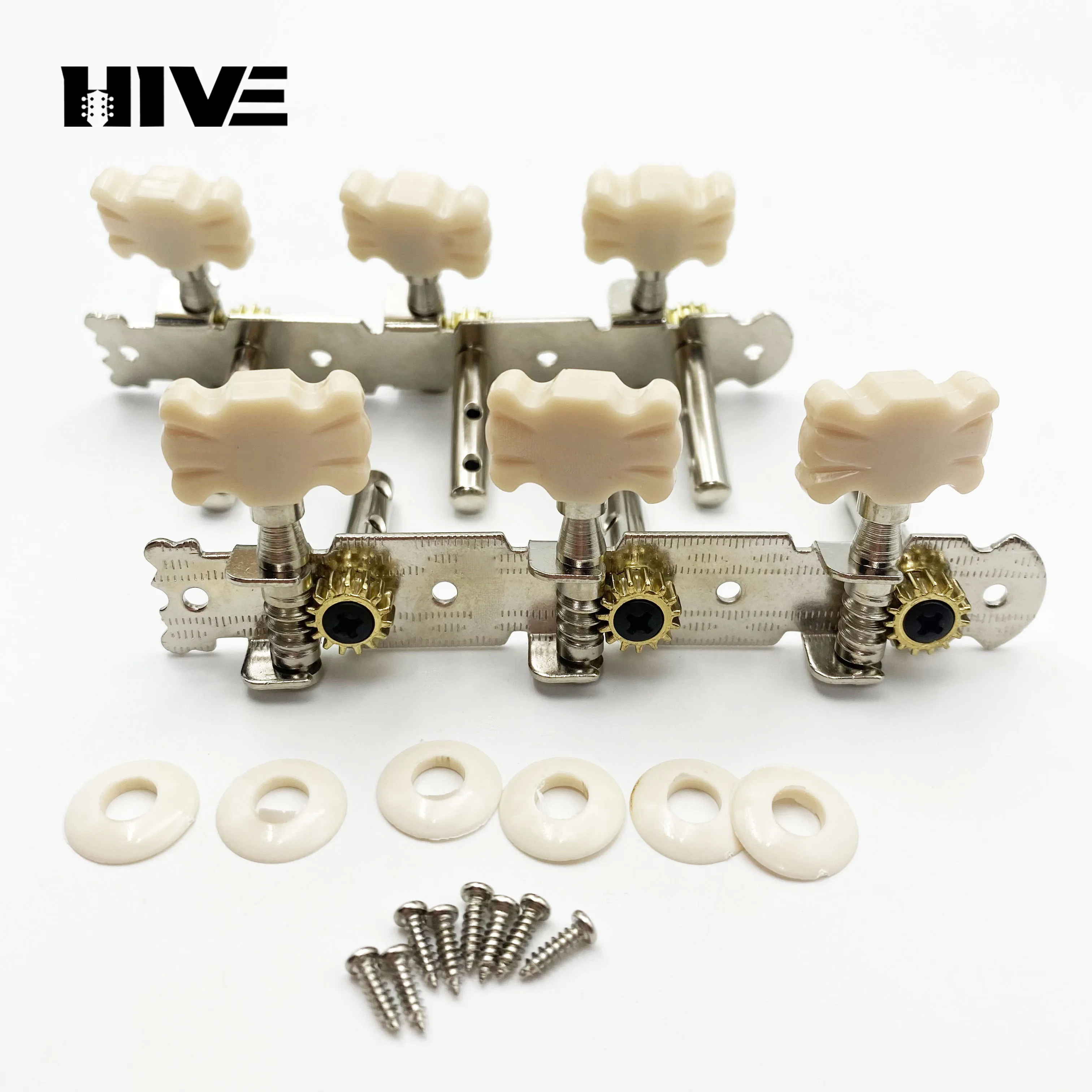 Classical Short Triple Guitar Tuning Peg Short 3-Position Flower Head Double-Hole Steel Column Acoustic Guitar Tuning Pegs