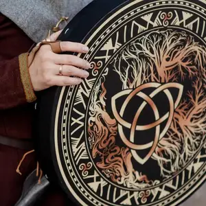 Handgefertigte schamanische Trommel mit orientalischem Drum -Symbol, Schallheilwerkzeug, Chakra -Chakra 12 schamanische Hauptverkäufe - №6