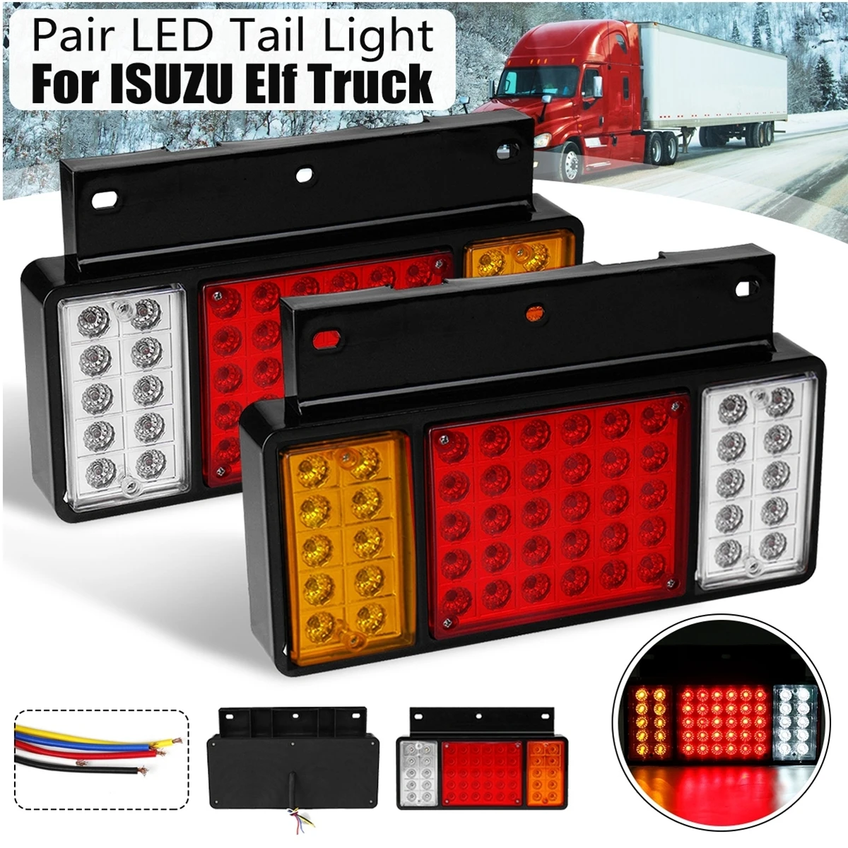 

1Pair 12v 50 LED Rear Tail Light Lamps Fit For ISUZU Elf Truck NPR NKR NHR NLR 1984-UP