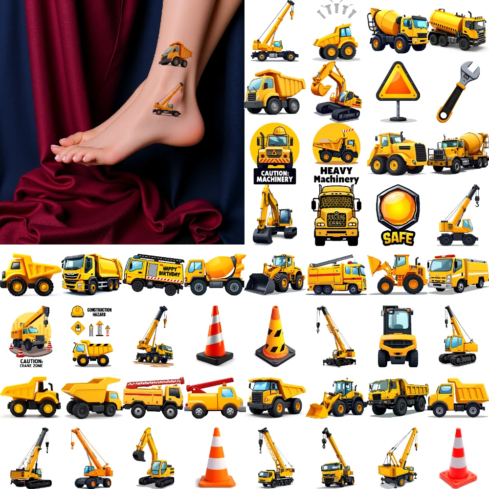 

63 шт., временные татуировки, строительные наклейки, водонепроницаемые долговечные наклейки на тело, наклейки на грузовик, мультфильм для щек, взрослых