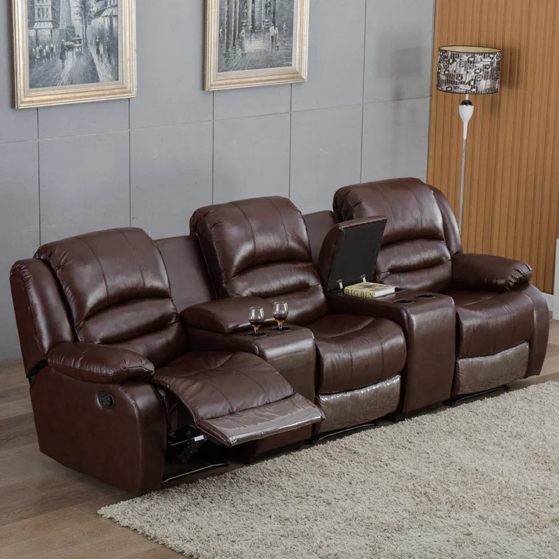 Leather Recliner Sofa with Storage Console Recliner Motion Sofa Set Recliner Sofa Electric