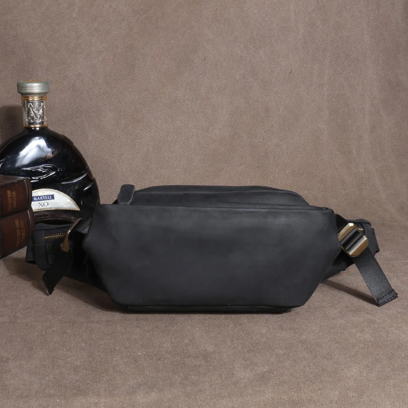 حقيبة الخصر للرجال في الهواء الطلق جلد البقر الهاتف المحمول متعددة الوظائف جلد طبيعي الصدر كريزي هورس حقيبة جلدية كروسبودي