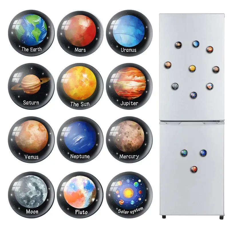 12 Sets Planet Fridge Magnets Solar System Round Refrigerator Magnetic Sticker For Home Office Kitchen Blackboard Creative 2023