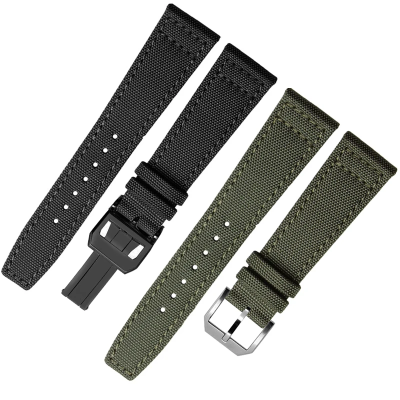 Nylon Canvas Watchband For IWC PILOT Portugal Fabric 20MM 21MM 22MM Leather Watch Strap Black Armygreen Men\'s Cowhide Wristband