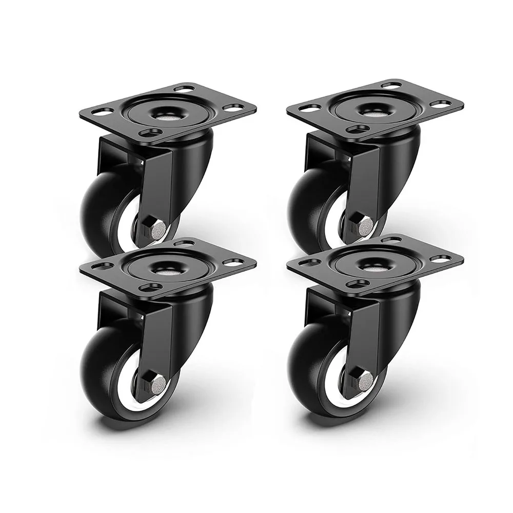 

1.6 Inch Dia Heavy Duty 200KG Black Polyurethane Swivel Castor Wheels Trolley Furniture Caster Pack of 4