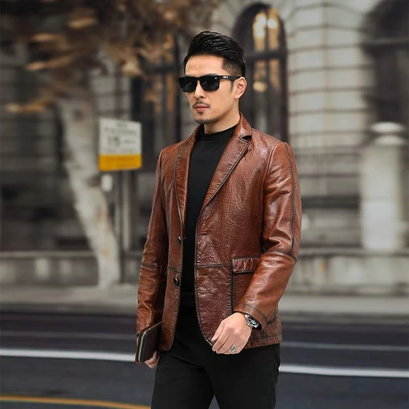 Men Real Leather Jacket Male Casual Motorcycle Fleece Coat Man  Jackets Clothing Streetwear Genuine   G121