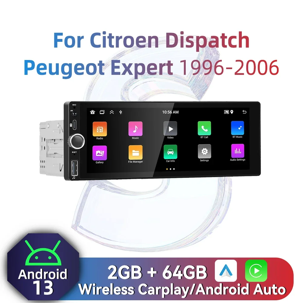 

1 Din Carplay Android Auto Radio Android Автомобильный мультимедиа для Citroen Dispatch Peugeot Expert 1996-2006 6,86 "Экран головное устройство GPS