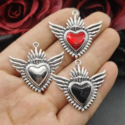 4pcs Gothic Feather wings Sacred Heart Charms Traditonal Corazon Pendants DIY Handmade Jewelry Making Handmade Accessories
