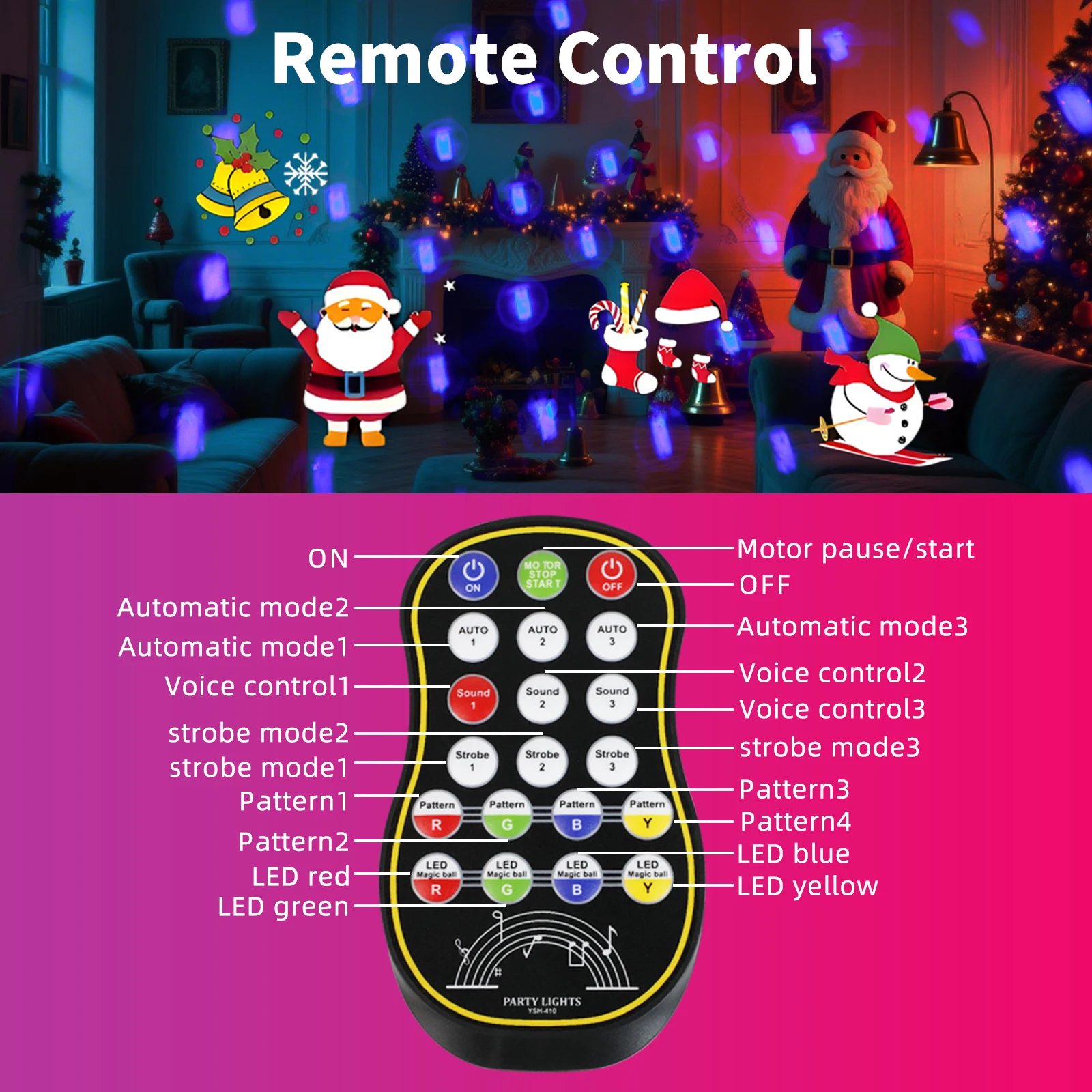 HCWE LED lights for par  Christmas Projector with Remote And Sound Control Holiday Lighting Disco DJ Light Decorative Lighting