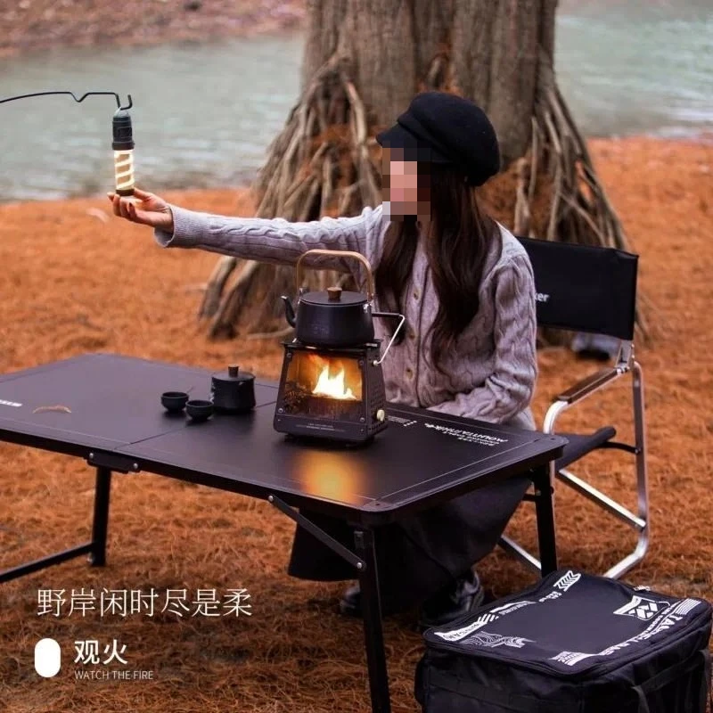Portable camping fire pit, stainless steel mini wood stove, lightweight small ornament, fire viewing stove