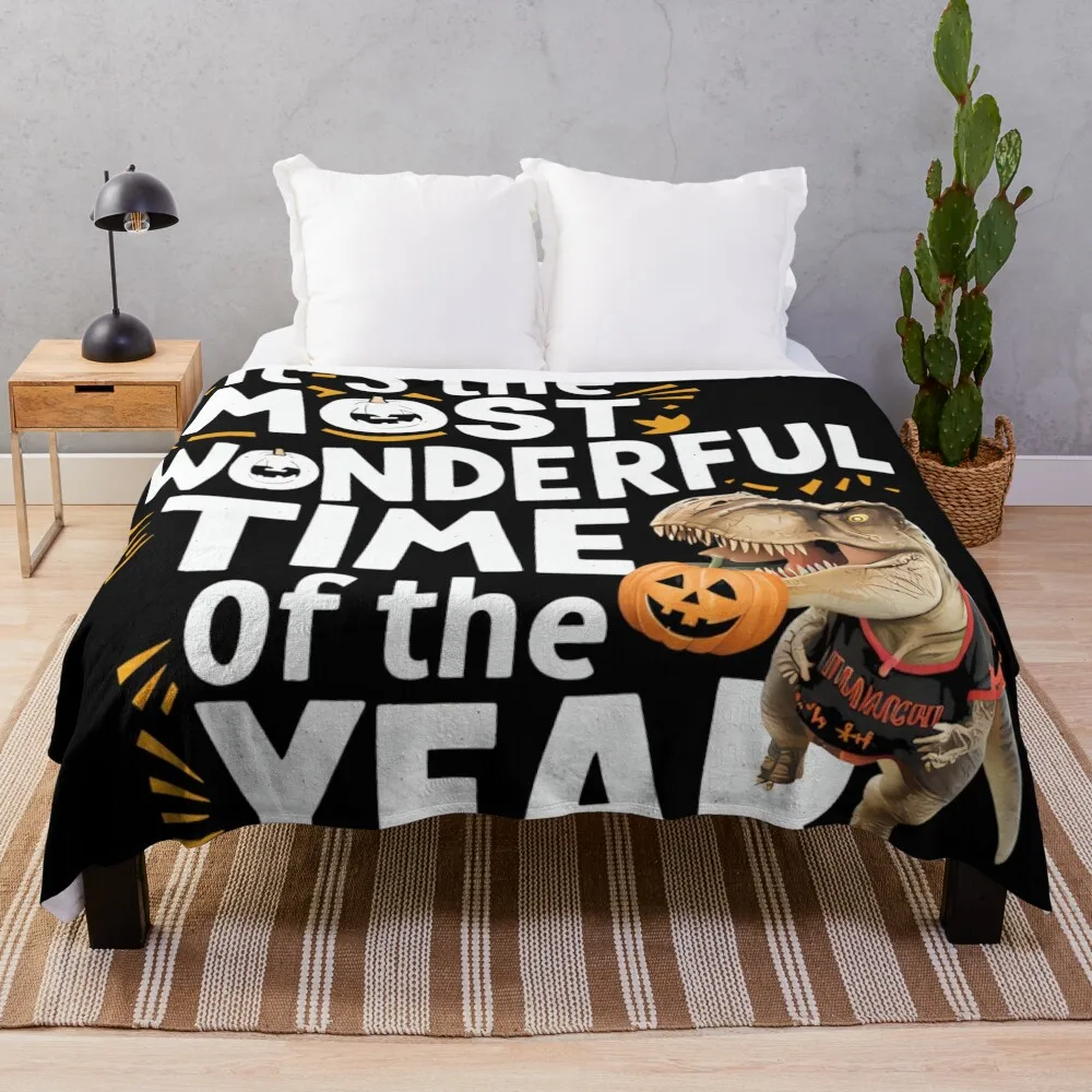 

Halloween Tshirt Dinosaur T-rex Pumpkin Horror Party Costume Throw Blanket Sofa Quilt Large Decorative Throw Quilt Blankets