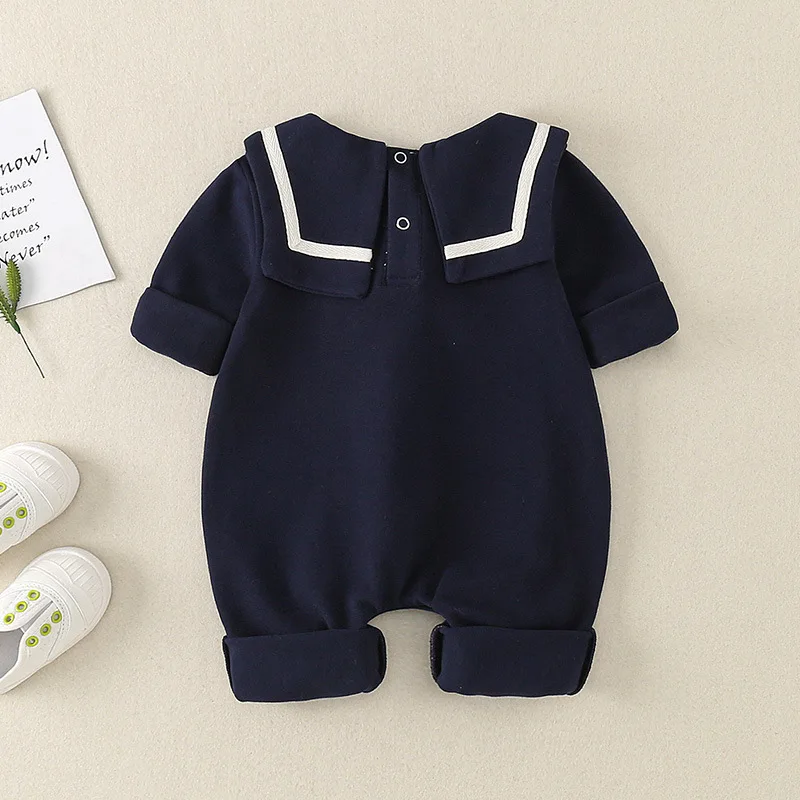 Spring Newborn Baby Girls Boys Cotton Romper Navy Style Baby Long Sleeve Outfit Infant Baby One Piece Bodysuit 0-2Y
