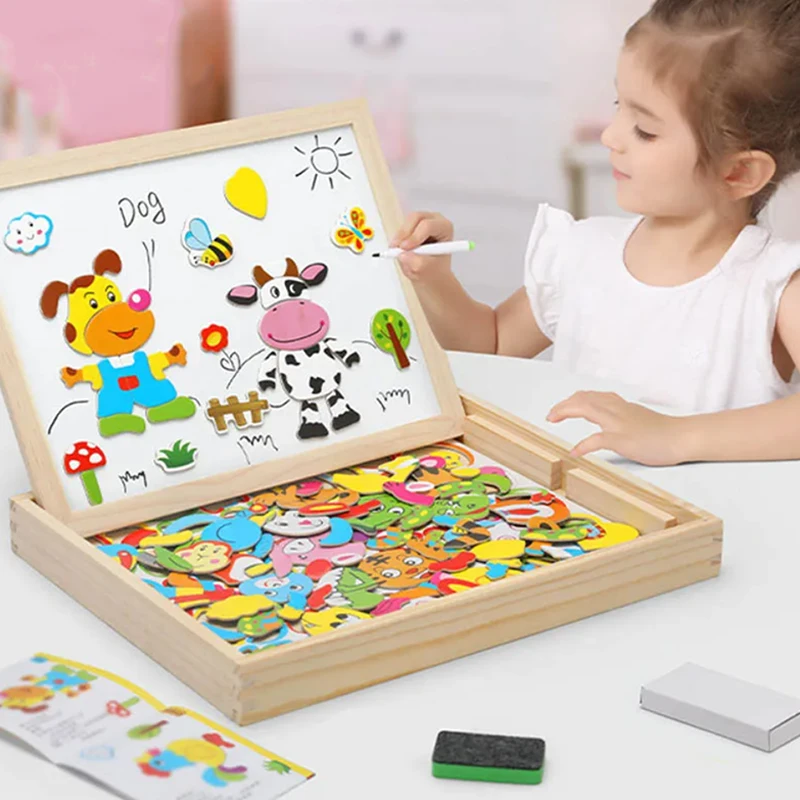 

Wooden Multifunction Children Animal Puzzle Writing Magnetic Drawing Board Blackboard Learning Education Toys For Kids