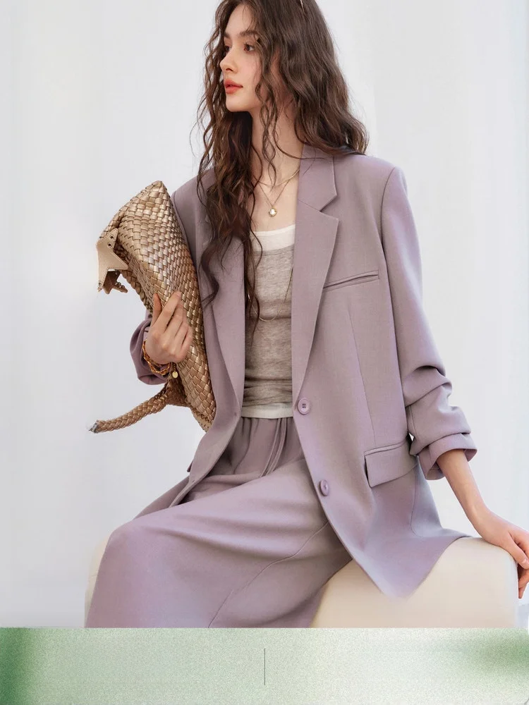

Loose Purple Women's Suit Jaet Early Spring 2026 New Long Pants ves Skirt Suit Set Commute Sle Polyester Fiber