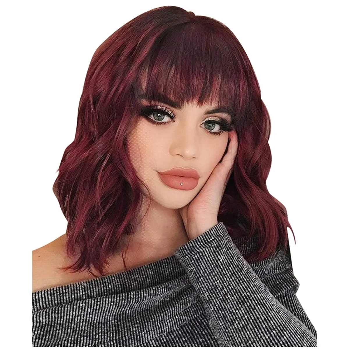 

Wig Synthetic Wavy Hair Short Wavy Hair Wig Short Curly Hair with Bangs Fashion Cos Wig Women'S Wig