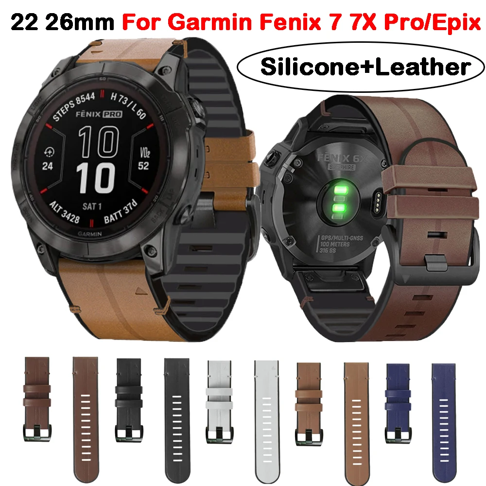 22 26mm Quickfit Smart Watch Straps For Garmin Fenix 7 7X Pro 6 6X 5 5X Plus Epix Instinct 2X Enduro Leather Silicone Bands