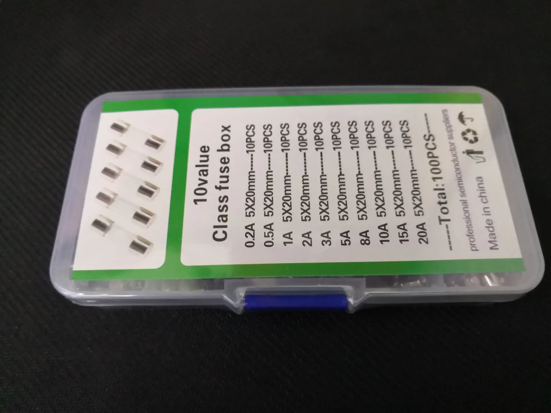 السفينة حرة 100 قطعة = 10 قيم * 10 قطعة 5*20 مللي متر فيوز كيت صندوق 0.2A/0.5A/1A/2A/3A/5A/8A/10A/15A/20A في مهب الصمامات حماية سلامة الدائرة
