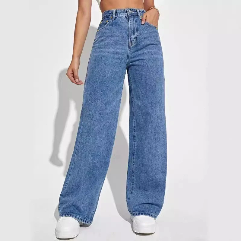 Pantalon en Denim ample à jambes larges pour femmes, vêtement européen et américain, amincissant, taille haute, assorti avec tout, nouvelle collection 2024