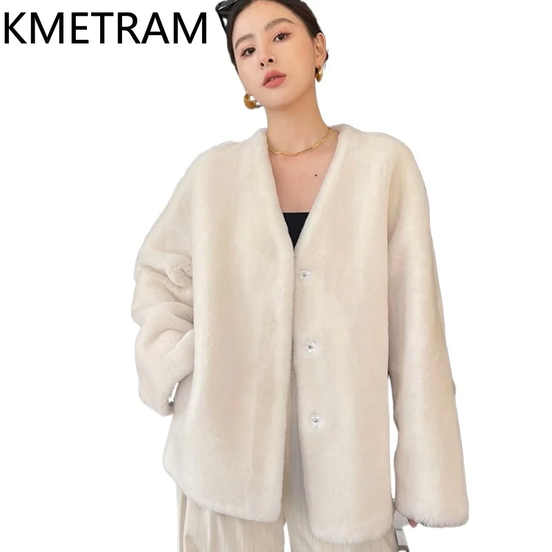 Kurtka damska z prawdziwego futra z wełny merino, dwustronna, krótki płaszcz z futra z dekoltem w serek, odzież zimowa damska 2025 Fourrure