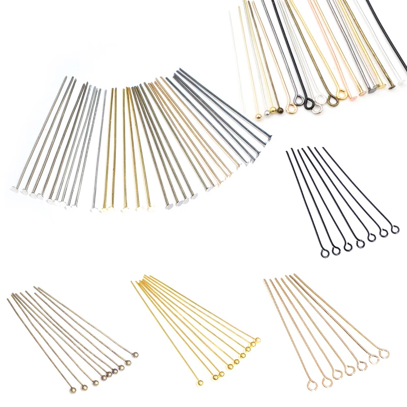 200pcs/Lot 16 20 25 30 35 40 45 50mm Flat Head/Ball Head/Eye Head Pins Metal Headpins For Jewelry Findings Making DIY Supplies