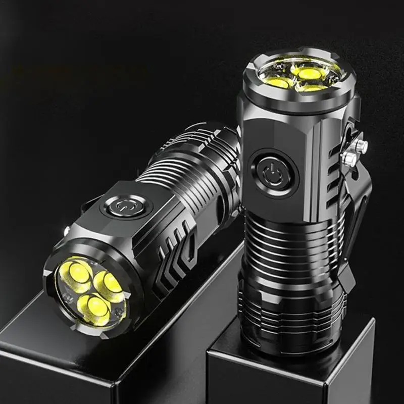 Three-Eyed Mini Flashlight Strong Light Super Power Type-C Rechargeable Flashlight Long-Range Powerful Outdoor Lighting