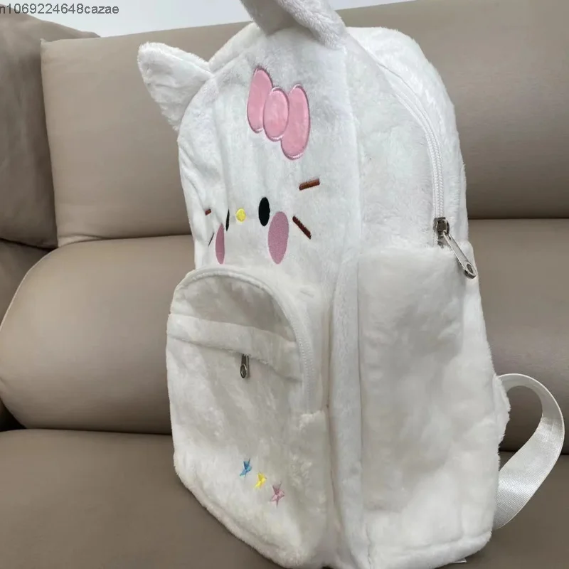 Sanrio Hello Kitty New Cute Embroidered Bow Plush Backpacks Y2k Girls Japan Style Aesthetic Bags Kawaii White Shoulder Bag Women