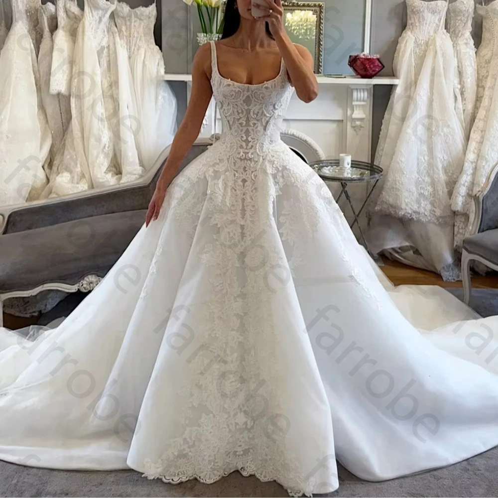 Customized Wedding Dresses Luxury Lace Dress Pearl Boat Collar Stickers Sleeveless Evening Dress High Quality Prom Party Gowns