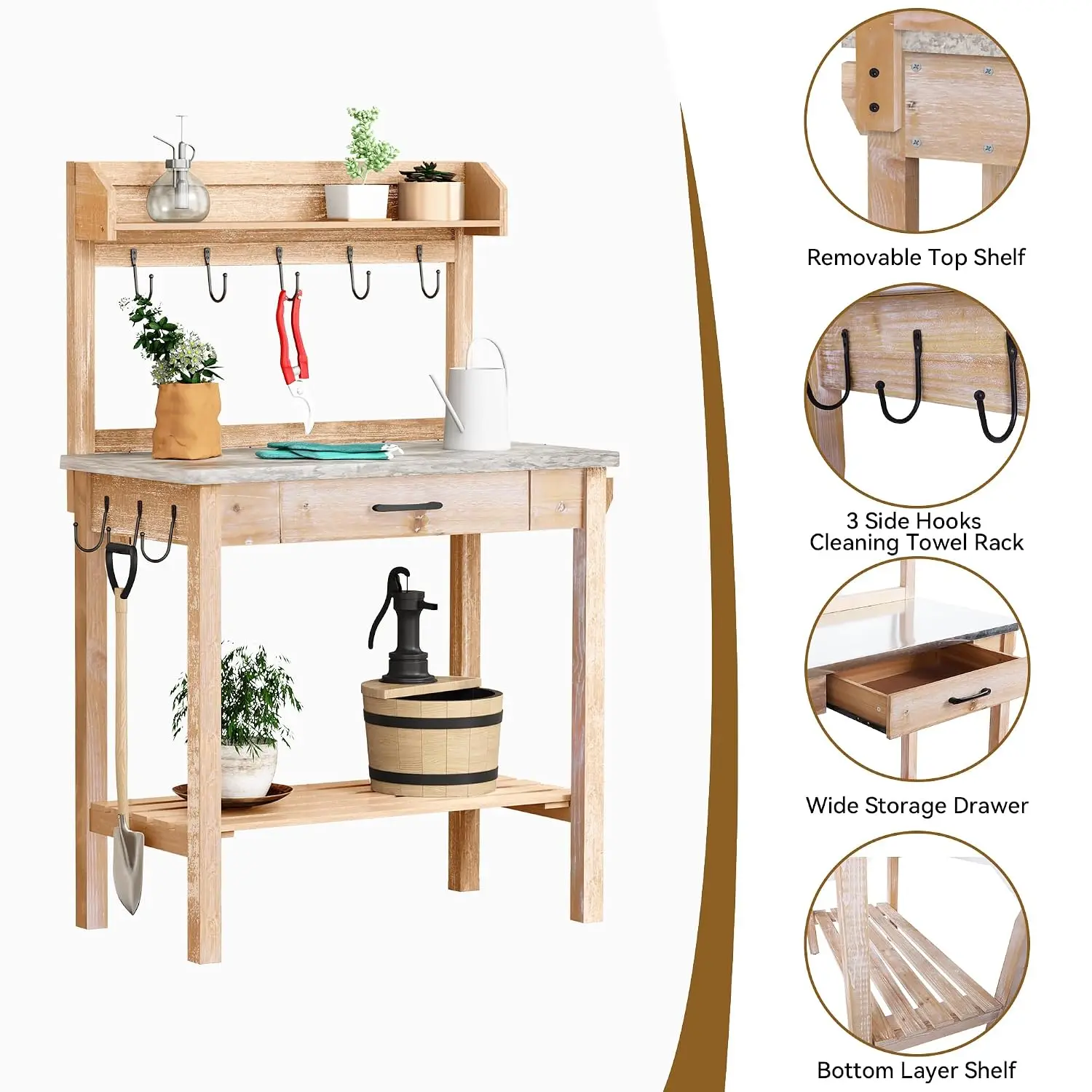 Potting Bench with Storage Drawer, Natural