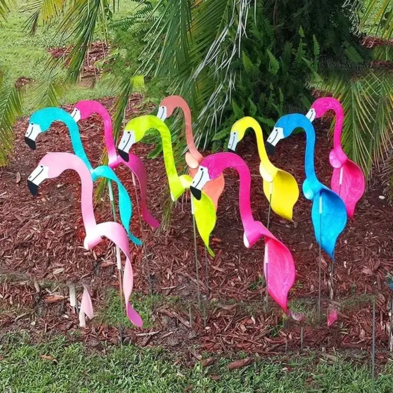 Florida Dancing Birds Garden Metal Art Swirl Dancing Flamingo Birds Courtyard Decoration Wind Spinner Revolving Art Flamingos