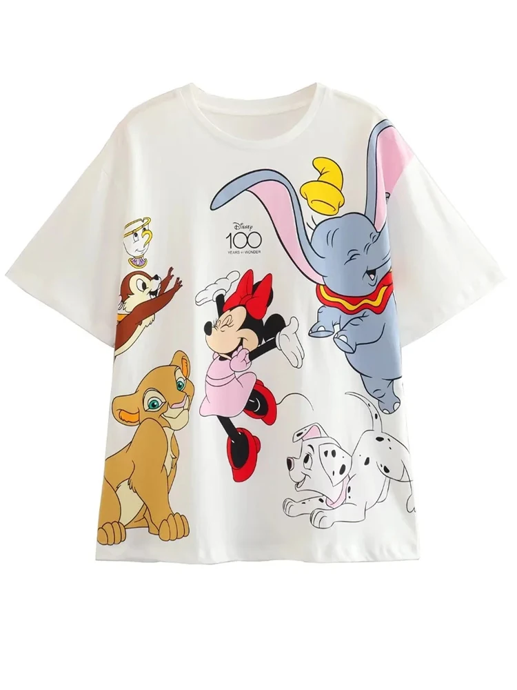 Disney Chic Women Mickey Mouse Donald Duck The Lion King SIMBA Letter Cartoon Print T-Shirt O-Neck Pullover Short Sleeve Tee Top