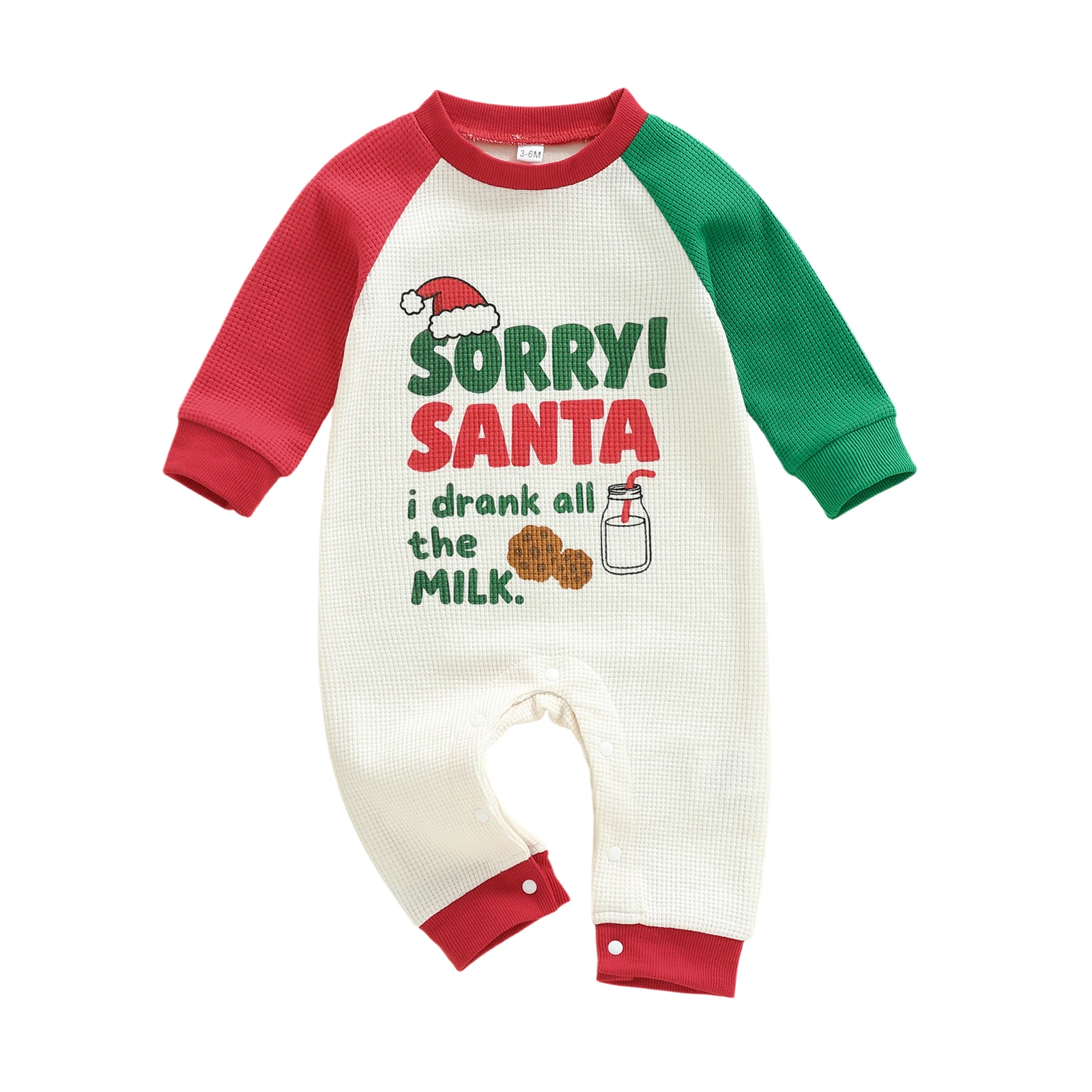 

Christmas Baby Romper Long Sleeve Crew Neck Letter Print Contrast Color Newborn Playsuit