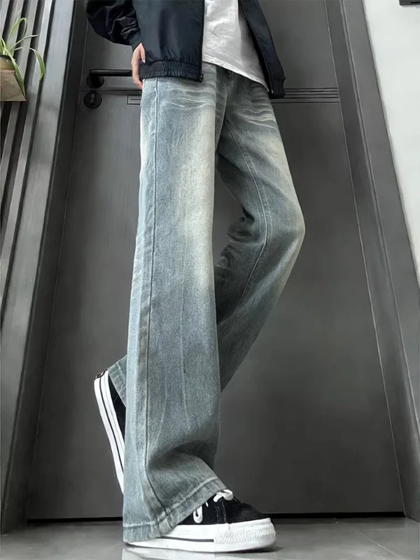 

Мужские джинсы American Sle с эффектом выцветания и узором молнии, свободного кроя, прямые, эластичные, повседневные, молодежные, весенние