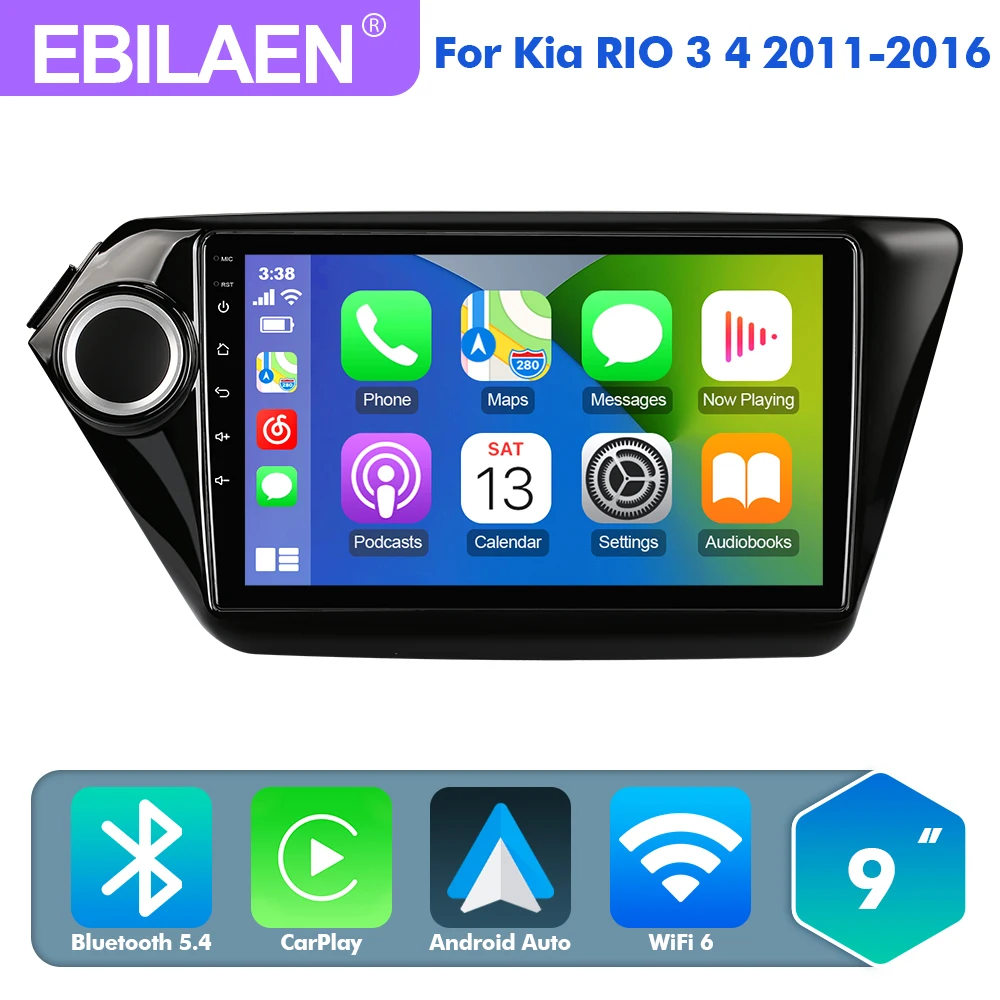 EBILAEN Android 13 Car Radio For KIA RIO 3 2010-2016 Multimedia MP3 Player GPS RDS Navigation Carplay Autoradio 4G FM CAMERA BT