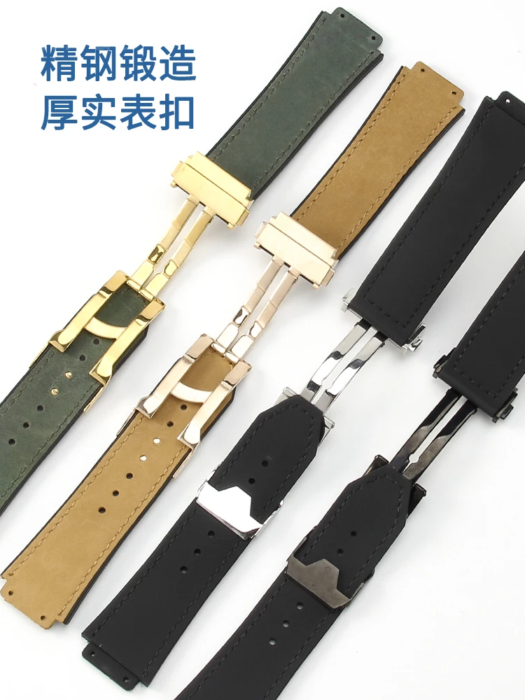 Für Hublot Yubo Classic Fusion Big Bang Herren Zuckerguss Echt leder konvexe Schnitts telle Silikon Unterhaut 26x19mm Uhren armband