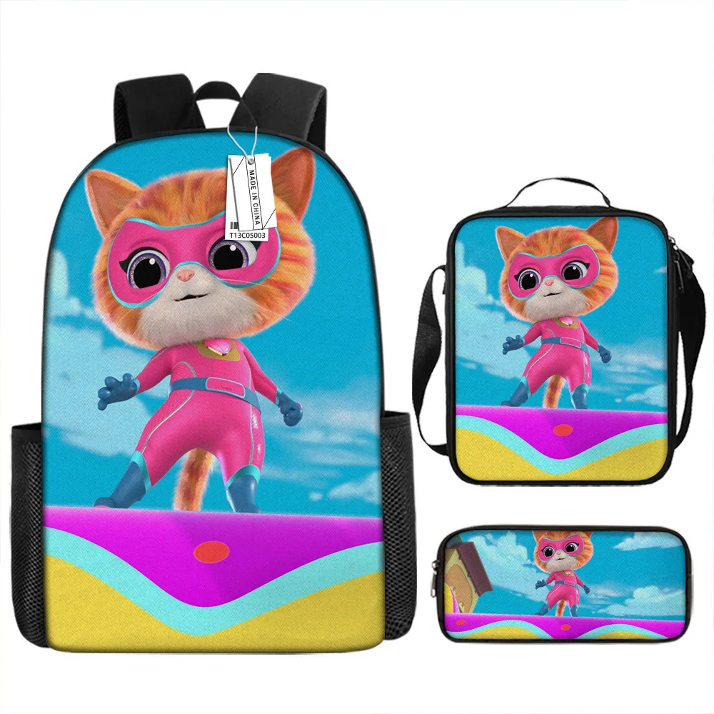 Cute Cat Super kitties Schoolbag Travel Backpack Lunch Bag Pencil Case set for Kids Students