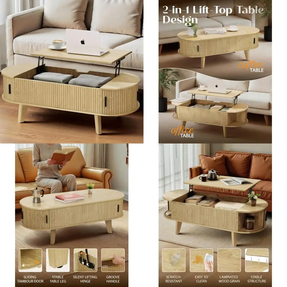 طاولة قهوة خشبية حديثة 47.2 مع مساحة تخزين علوية قابلة للرفع لغرفة المعيشة #1