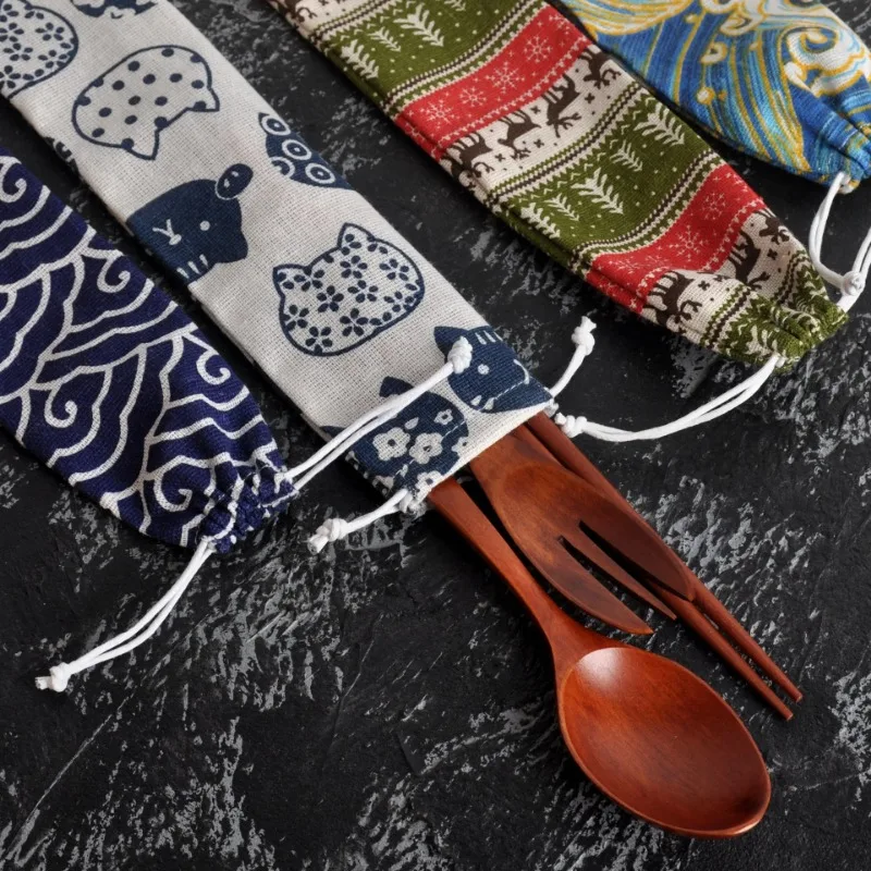 1pc Portable Utensil Pouch Japanese Drawstring Bag for Straw Spoon Chopstick Travel Cutlery Organizer Lightweight