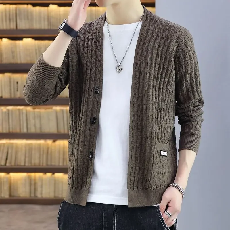 

High Quality Autumn Men's Long Sleeve Solid Knit Button Cardigan Korean Fashionable Individual Student Relaxed Casual Jacket